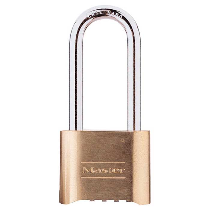 Master Lock Combination Brass Padlock Resettable, Body Width: 2" (51mm), Shackle Length: 2-1/4" (57mm), Shackle Width: 1" (25mm), Shackle Diameter: 5/16" (8mm)-175LH-D