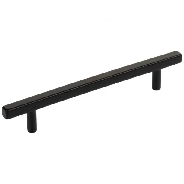 Hardware Resources 845-128 Pull Jeffery Alexander Dominique Collection, Mm (5-1/16") Cc, 3/8" Width At Center, 1-3/16" Projection, 13/16" Hand Space, 5/16" Foot Width, 5/16" Foot Length, Matte Black