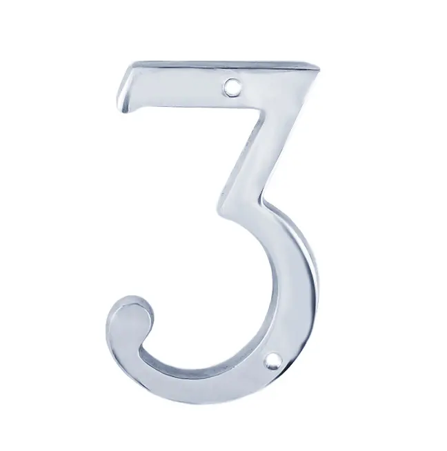 U Need Hardware House Number 3 4", Solid Brass Construction, Packed With Mounting Screws, Bright Polished Chrome