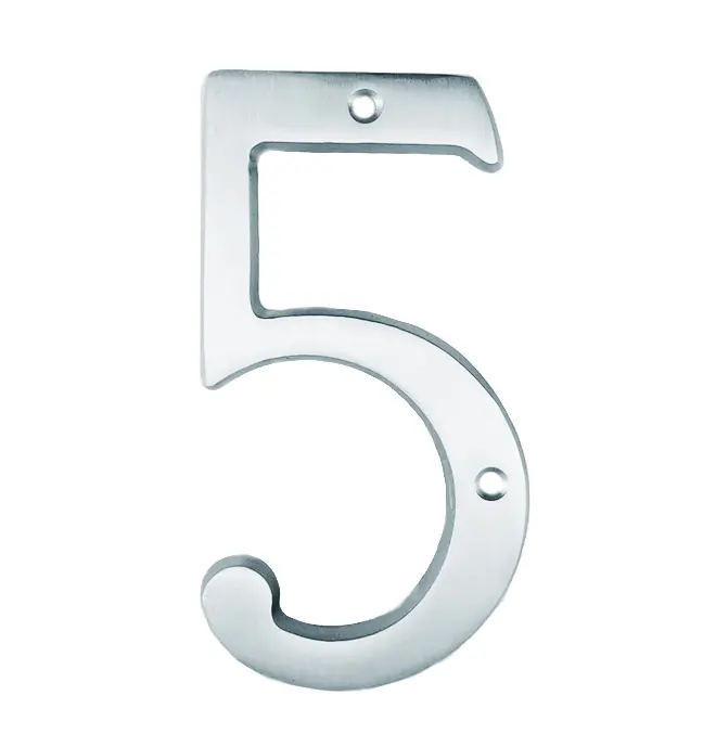 U Need Hardware House Number 5 4", Solid Brass Construction, Packed With Mounting Screws, Bright Polished Chrome