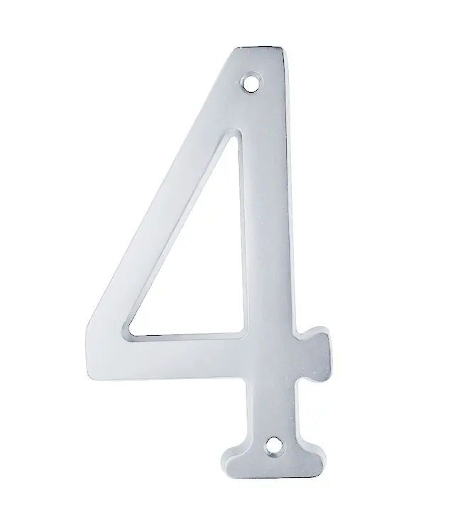 U Need Hardware House Number 4 ", Solid Brass Construction, Packed With Mounting Screws, Bright Polished Chrome