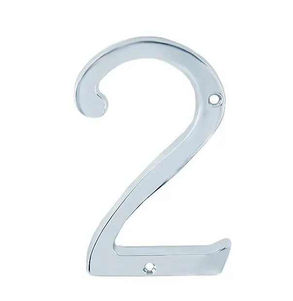U Need Hardware House Number 2 4", Solid Brass Construction, Packed With Mounting Screws, Bright Polished Chrome