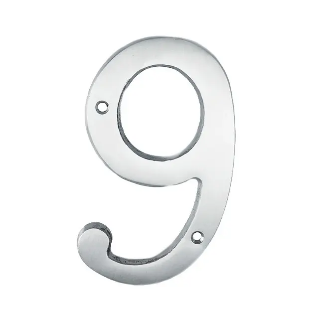 U Need Hardware House Number 9 4", Solid Brass Construction, Packed With Mounting Screws, Bright Polished Chrome