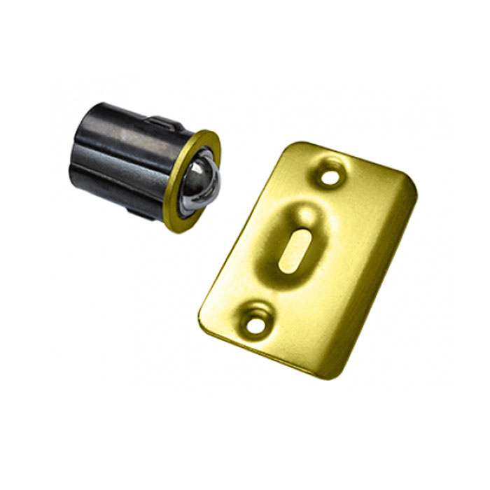 Cal-Royal Drive-In Ball Catch Adjustable With Full Lip Strike, 1-3/8" X 2-1/4" Round Corner Strike, Bright Polished Brass