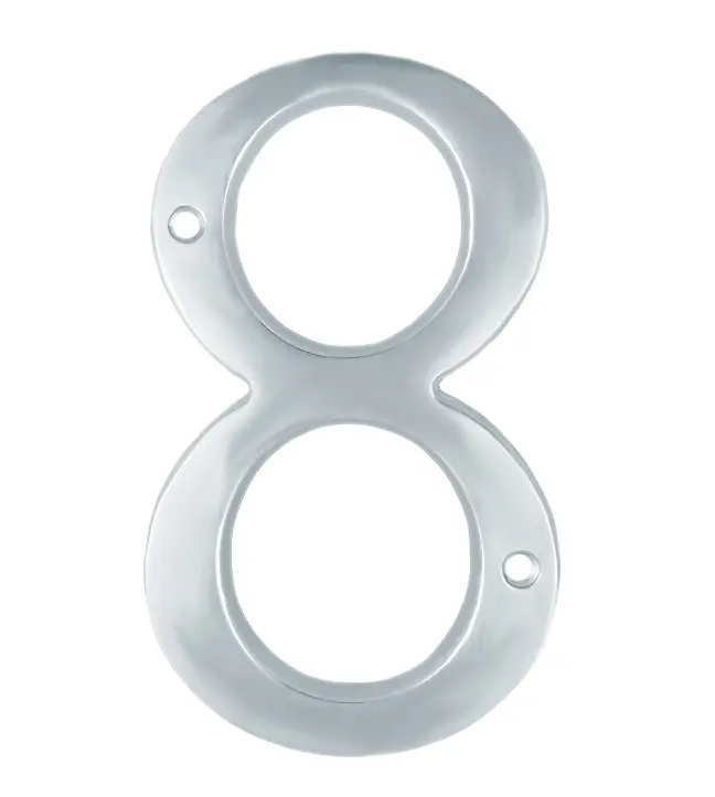 U Need Hardware House Number 8 4", Solid Brass Construction, Packed With Mounting Screws, Bright Polished Chrome