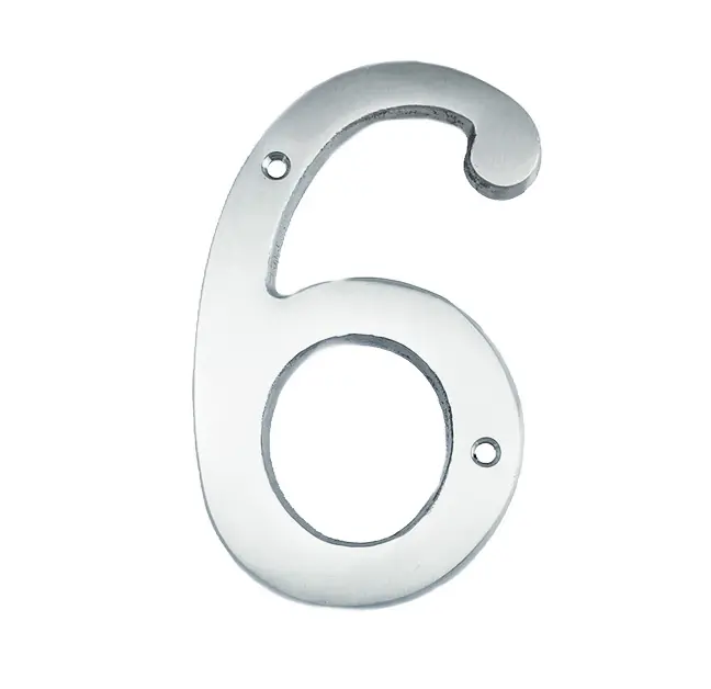 U Need Hardware House Number 6 4", Solid Brass Construction, Packed With Mounting Screws, Bright Polished Chrome